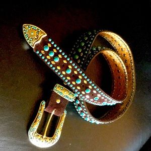 Nocona Belt Turquoise Brown Leather Western XL